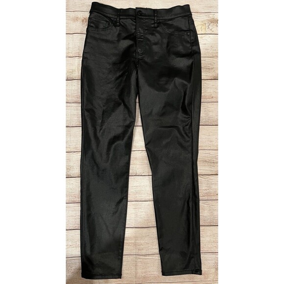 Express Women's Skinny High Rise Stretch Jeans Size 8 Coated Black Shiny Pants - Picture 1 of 7
